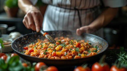 chef preparing salad in the kitchen