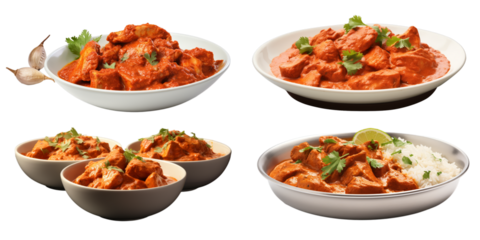 Collection of chicken tikka isolated on a white background as transparent PNG