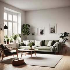 Fototapeta premium Scandinavian home interior design defined by the hallmark elements of simplicity, functionality, and understated elegance.
