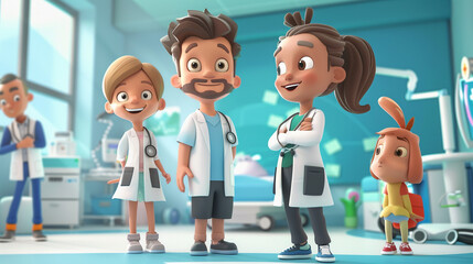 A cartoonish world where friendly characters assist patients in a digitally connected network of health services