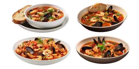 Collection of cioppino isolated on a white background as transparent PNG