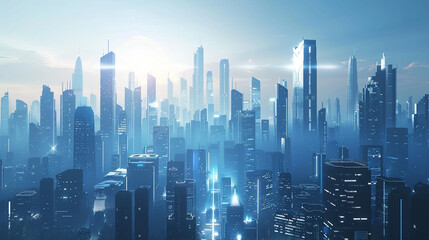 A futuristic cityscape with towering skyscrapers and sleek