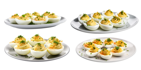 Collection of deviled egg isolated on a white background as transparent PNG