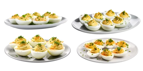 Fotobehang Collection of deviled egg isolated on a white background as transparent PNG © gunzexx