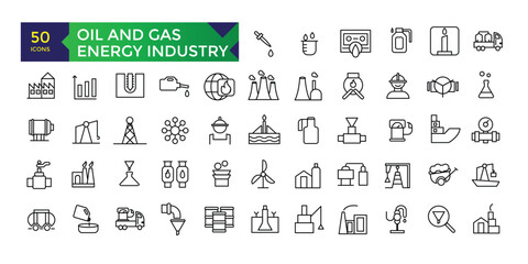 Oil and gas energy industry icon set. thin line web icon set. Outline icons collection. Simple vector illustration.