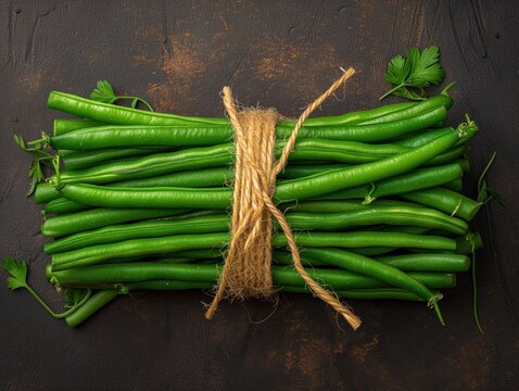 green beans top view close up