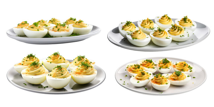 Collection of deviled egg isolated on a white background as transparent PNG