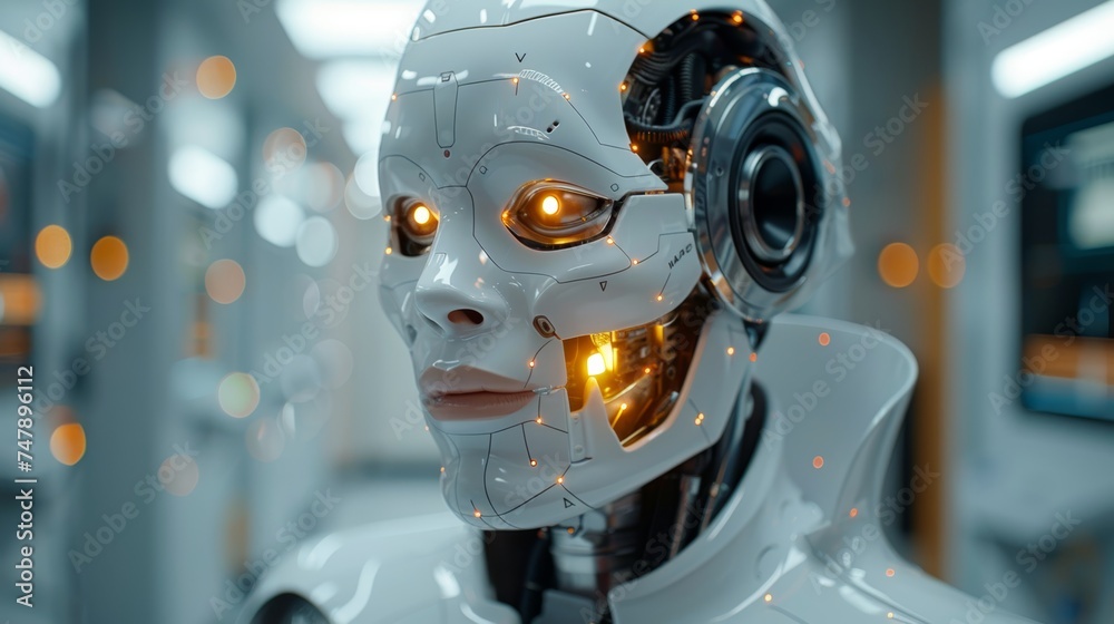 Aufkleber the doctor uses robotic and innovative medical technology to diagnose and examine the patient's brai