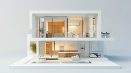 The concept of a modern house in 3D, based on a real estate rendering.