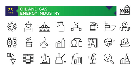 Oil and gas energy industry icon set. thin line web icon set. Outline icons collection. Simple vector illustration.
