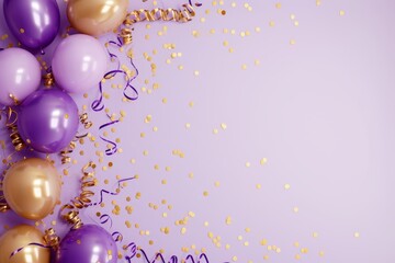 Balloons with confetti. Background template design with helium balloons for Party for Birthday and anniversary celebration, carnival. weddings and valentine's day and international women's day