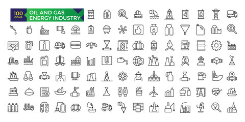 Oil and gas energy industry icon set. thin line web icon set. Outline icons collection. Simple vector illustration.