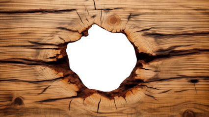 Wooden board with hole in center. Transparent hole in wooden board background