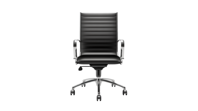 Black office armchair cut out. Isolated modern arm chair on transparent background