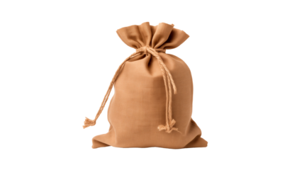 Money bag cut out. Isolated craft bag with money on transparent background