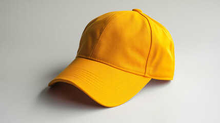 A yellow baseball cap mock up placed on a clean white background. Suitable for various marketing and promotional materials