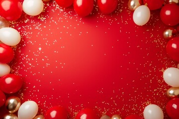 Balloons with confetti. Background template design with helium balloons for Party for Birthday and anniversary celebration, carnival. weddings and valentine's day and international women's day