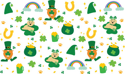 Dog with lucky leaf background,Patricks Day pet portrait