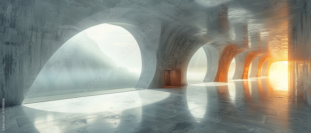 Poster Render of abstract futuristic architecture with a concrete floor.