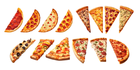 Collection of slice of pizza isolated on a white background as transparent PNG