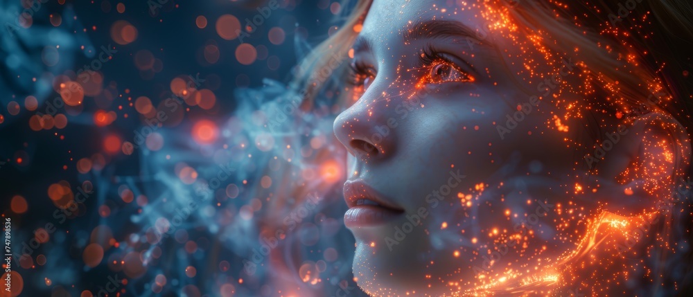 Poster With the help of big data analytics visualization technology, scientists analyze information structure on a virtual screen, and machine learning to make predictions for business, finance, and the