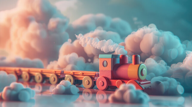colorful Wooden Train toy on the cloud