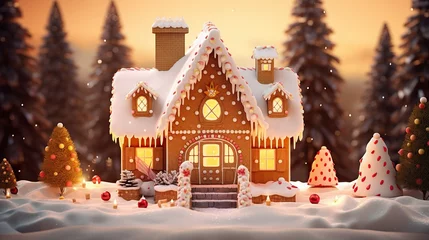 Fotobehang Christmas gingerbread house with garlands. © A