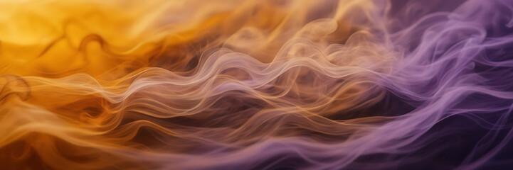 Close-up image revealing the dynamic interplay of smoke tendrils in shades of amber and topaz against a canvas of dusky lavender. - obrazy, fototapety, plakaty