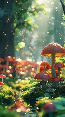 Adorable Cartoon Mushroom Forest with Raindrop Adventures