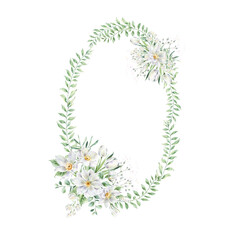 Oval Plant Frame with White Flowers
