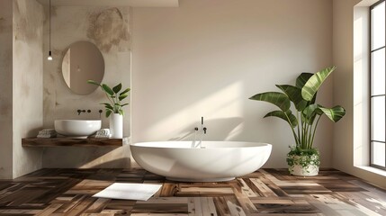 Fototapeta premium bathroom interior with bathtub and mirror