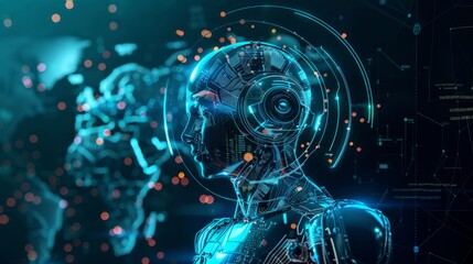 Technology artificial intelligence or AI for working tools. Chatbot Chat AI to generate innovative futuristic and global connections for providing access to information and data online network