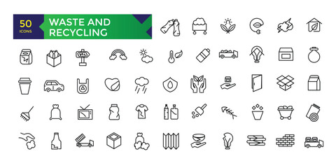 Waste and recycling line icons. Garbage disposal. Trash separation, waste sorting with further recycling Simple vector illustration.