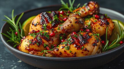 grilled chicken legs with seasonings in a plate - obrazy, fototapety, plakaty