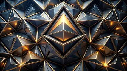 Abstract, Geometric Background with 3D Black and Golden Triangles. Elegant Wallpaper Design for Template, Cover, or Banner. Decorative, Polygonal Shapes. Vector Illustration.