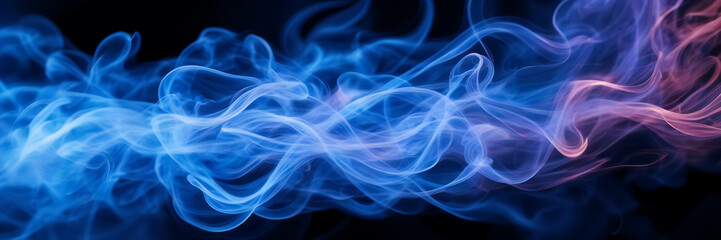 Close-up image showcasing the graceful movements of smoke tendrils against a background of vibrant, celestial blues. - obrazy, fototapety, plakaty