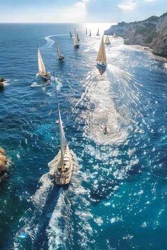 Professional Photography of a Luxury Yacht Sailing Regatta, Generative AI