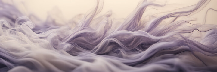 Close-up image revealing the dynamic interplay of smoke tendrils in shades of ivory and pearl against a canvas of dusky lavender. - obrazy, fototapety, plakaty