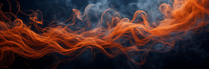 Close-up image revealing the intricate dance of smoke tendrils in hues of tangerine and mahogany against a canvas of midnight blue. - obrazy, fototapety, plakaty