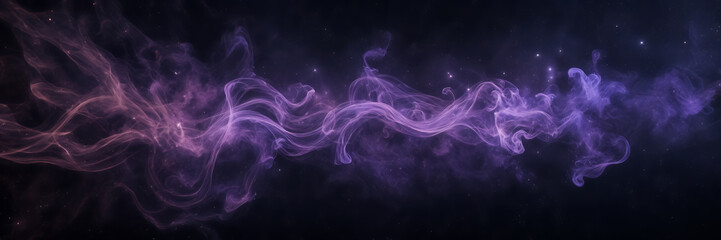 Photograph showcasing the hypnotic movements of smoke tendrils in hues of amethyst and sapphire against a backdrop of starry skies. - obrazy, fototapety, plakaty