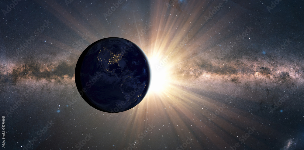 Poster Planet earth with supernova explosion - Deep space abstract sci-fi backgrounds 