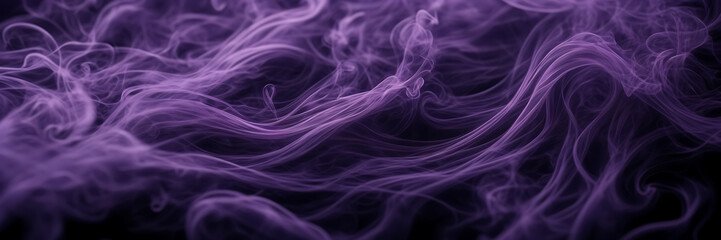 Close-up image capturing the intricate twists and turns of smoke tendrils against a canvas of deep, mysterious purple.
