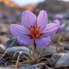 macro photo of saffron flower in outdoor wildlife