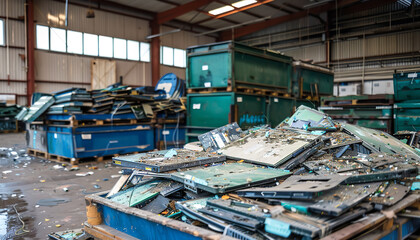 Broken electronics waiting to be recycled at a waste facility
