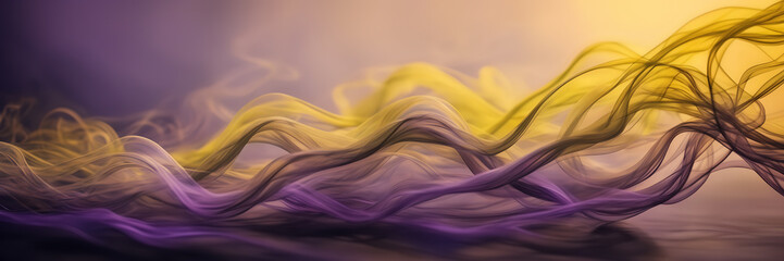 Photograph showcasing the mesmerizing dance of smoke tendrils in shades of citrine and peridot against a canvas of dusky violet. - obrazy, fototapety, plakaty