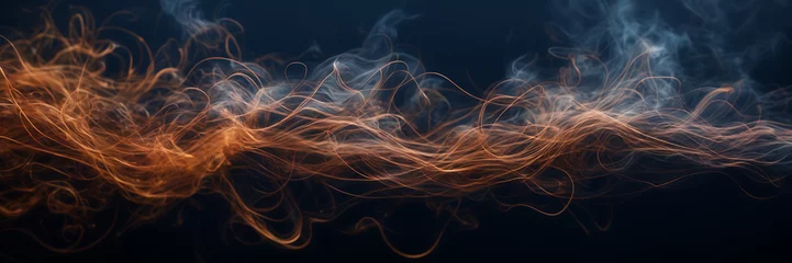 Fotobehang Close-up image revealing the intricate dance of smoke tendrils in hues of copper and bronze against a canvas of midnight blue. © Hans