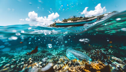 Fototapeta na wymiar Plastic waste floating in the ocean