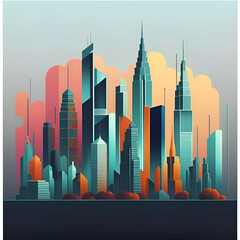 City square and skyline with modern buildings background. AI generative image.