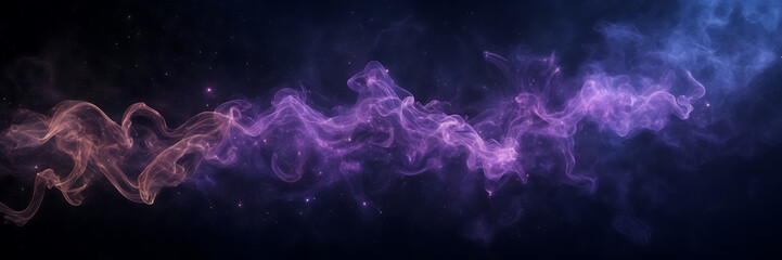 Photograph showcasing the hypnotic movements of smoke tendrils in hues of amethyst and sapphire against a backdrop of starry skies. - obrazy, fototapety, plakaty