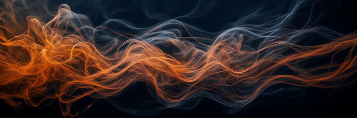 Close-up image revealing the intricate dance of smoke tendrils in hues of tangerine and mahogany against a canvas of midnight blue.